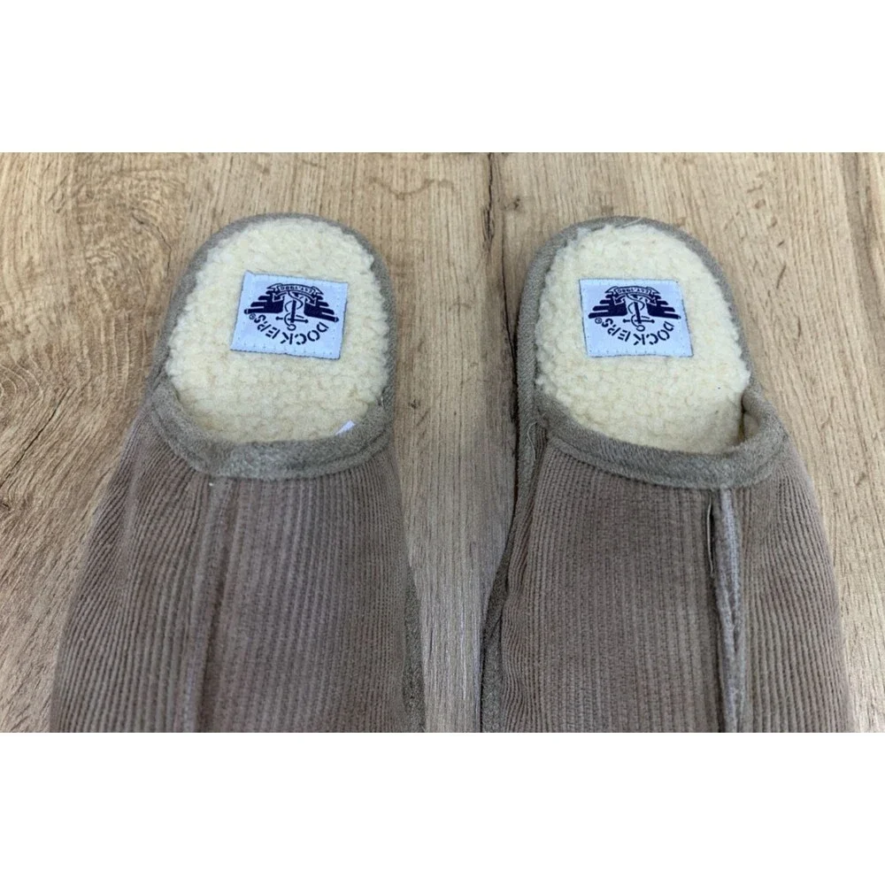 Dockers Boys Brown Split Toe Slippers Fur Footbed Slide On Size 13 M